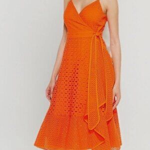 Trina Turk Cotton Kacie Eyelet Wrap Dress - Orange - Size 6
